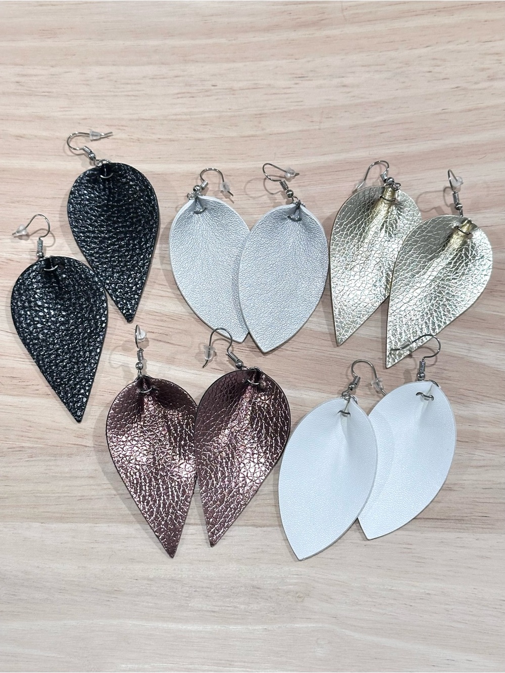 5 Pairs Faux Leather Leaf Drop Earrings